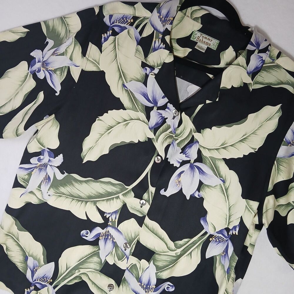 Vintage Tommy Bahama Womens Medium Hawaiian Vacation 100% Silk Shirt Floral #805